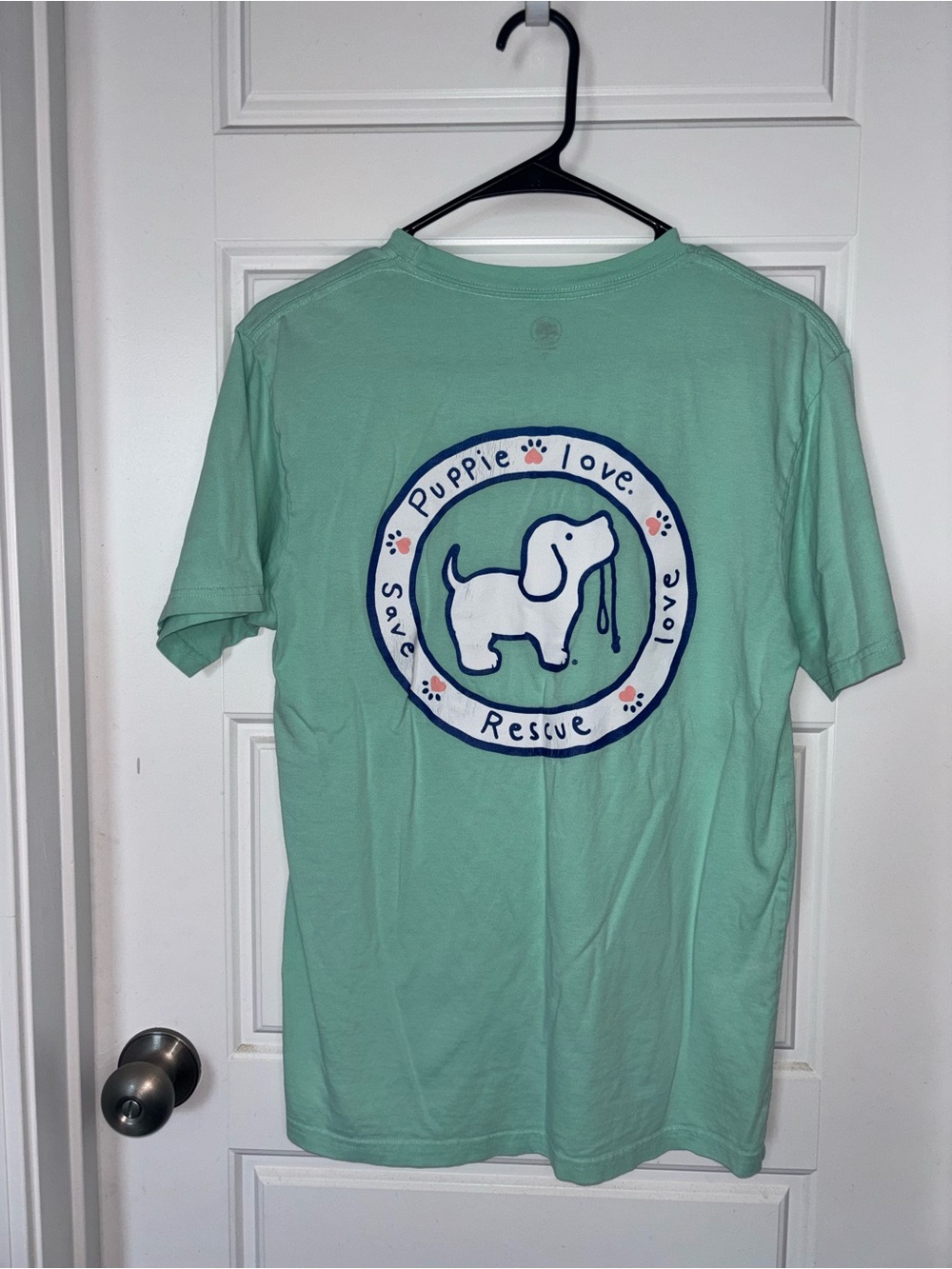 Women’s Small Puppie Love Tee in Mint Green